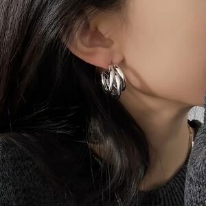 Silver Tone Triple Layered Hoop Earrings